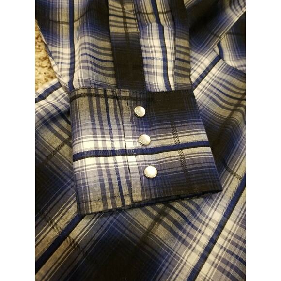 Ely Cattleman | Blue White Black Plaid Pearl Snap Long Sleeve Button Up Men Med - Picture 5 of 9